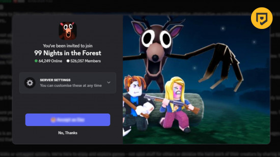 99 Nights in the Forest codes: A screenshot of the Discord join screen