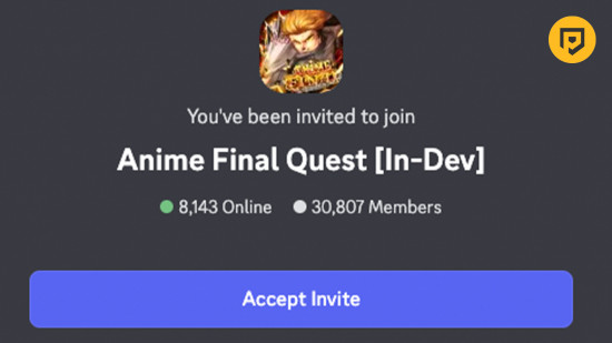 Discord do Anime Final Quest Códigos de Anime Final Quest: Uma imagem do servidor Discord de Anime Final Quest.