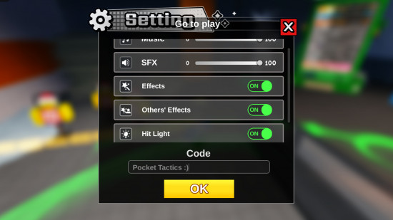 Dungeon Hunters codes redemption screen, with Pocket Tactics filled in where a code goes.