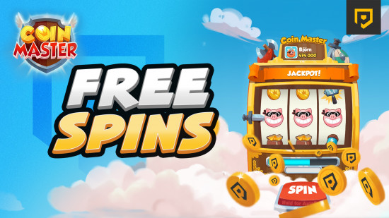 Coin Master free spins on a slot machine with the Pocket Tactics logo in the corner