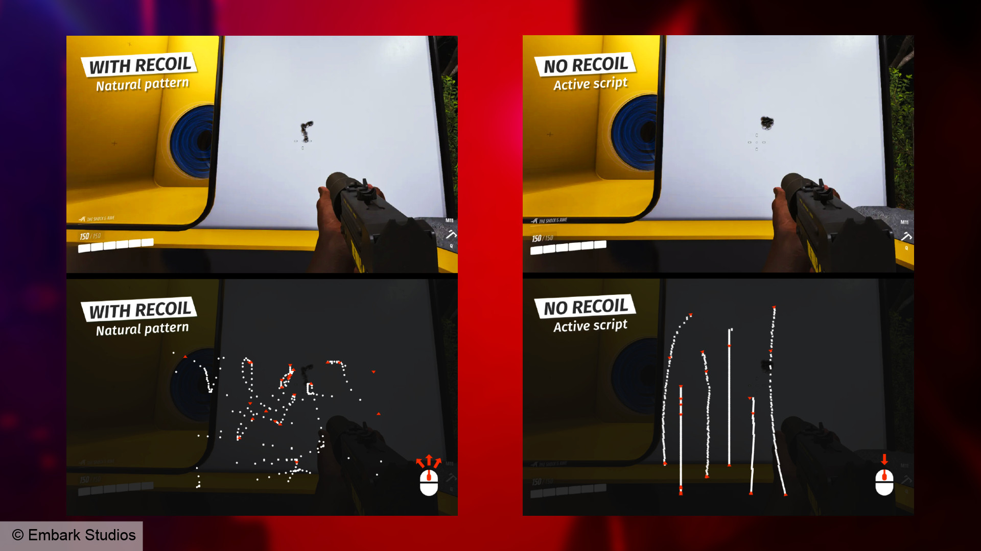 The Finals - Comparison between human recoil control and active scripts designed to counteract weapon spread.