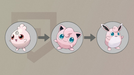 Pokemon Jigglypuff Igglybuff Wigglytuff evolution chart on a grey-brown Normal Type background